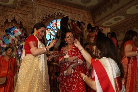 Rani Mukerji snapped during Sindhur Khela at North Bombay Durga Puja