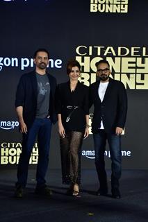 Krishna DK, Samantha Ruth Prabhu and Raj Nidimoru snapped at the trailer launch of 'Citadel: Honey Bunny'