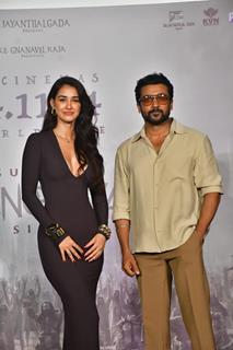 Suriya and Disha Patani snapped at 'Kanguva' press conference