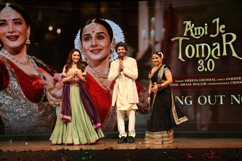 Vidya Balan, Madhuri Dixit and Kartik Aaryan snapped at the song launch of 'Ami Je Tomar 3.0'