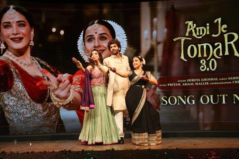 Vidya Balan, Madhuri Dixit and Kartik Aaryan snapped at the song launch of 'Ami Je Tomar 3.0'