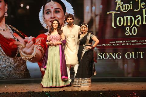 Vidya Balan, Madhuri Dixit and Kartik Aaryan snapped at the song launch of 'Ami Je Tomar 3.0'