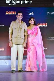 Sai Tamhankar and Pratik Gandhi snapped at the trailer launch of 'Agni'