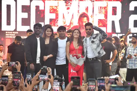 Varun Dhawan, Atlee Kumar and Wamiqa Gabbi grace the trailer launch of Baby John