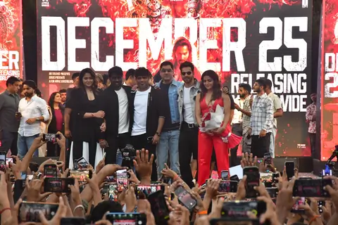 Varun Dhawan, Atlee Kumar and Wamiqa Gabbi grace the trailer launch of Baby John
