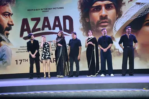 Ajay Devgn, Ronnie Screwvala, Abhishek Kapoor, Diana Penty, Rasha Thadani and Aman Devgan snapped at the trailer launch of 'Azaad'