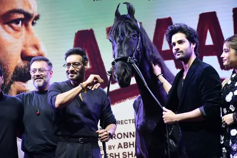 Ajay Devgn and Aman Devgan snapped at the trailer launch of 'Azaad'