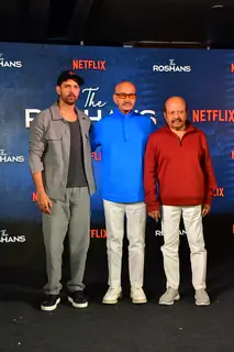 Hrithik Roshan, Rajesh Roshan and Rakesh Roshan attend the trailer lauch of The Roshans
