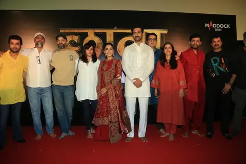 Dinesh Vijan, Laxman Utekar, Vicky Kaushal and Rashmika Mandanna grace at the trailer launch of Chhaava
