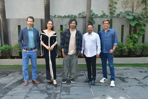 Aneesh Arjun Dev, Rashi Khanna,Edward Sonnenblick and Jiiva snapped at Aghathiyaa press conference