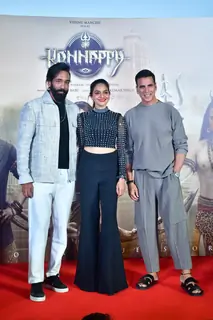 Madhoo and Vishnu Manchu snapped at Kannappa teaser launch