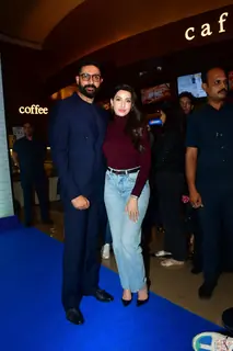 Abhishek Bachchan and Nora Fatehi grace the premiere of Be Happy