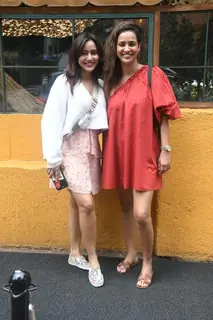 Neha Sharma and Aisha Sharma  snapped outside restaurant in Bandra