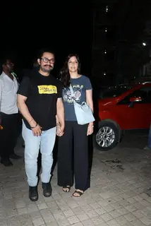 Aamir Khan and Gauri Spratt  snapped at Juhu PVR