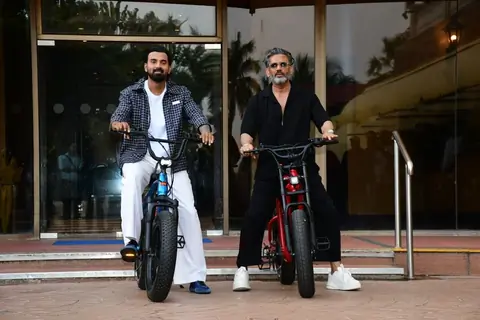 Suniel Shetty and KL Rahul spotted for a press conference