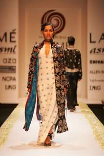 Sonam Dubal presents a global fashion travelogue on the ramp at Lakme Fashion Week in Mumbai on March 27