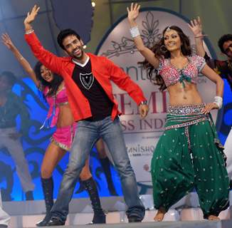 Tushar Kapoor and Koena Mitra performing at the Pantaloons Femina Miss India beauty contest in Mumbai on Monday