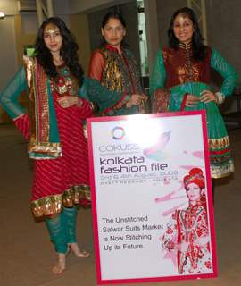 Models are display the Salwar Suits at a press conferance organised by Council of Kolkata Unstitched Salwar Suits (COKUSS) in Kolkata on Monday 3rd aug 09 COKUSS is organised a two days interactive buyer-seller forum - Kolkata Fashion File in