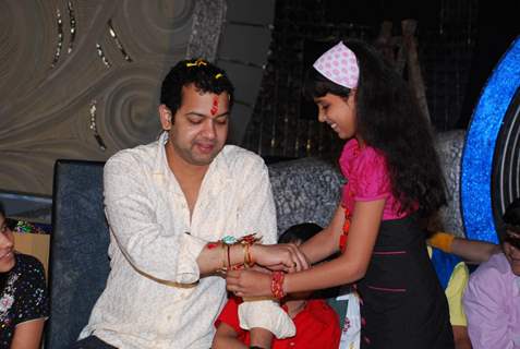 Raksha Bandhan on the sets of ''Chote Miya 2'' with Rahul Mahajan, in Mumbai