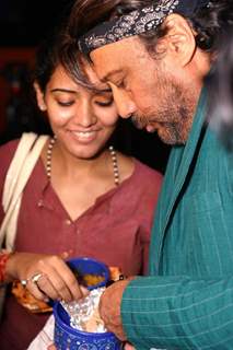 Jacky Shroff sharing tiffin at a press-meet for the Film &quot;Kissan&quot; in New Delhi on Wednesday