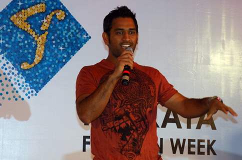 Captain of Indian Cricket Team and Brand Ambassador of Kolkata Fashion Week Mahendra Singh Dhoni at a press conferance in Kolkata on Thursday 13th August 09