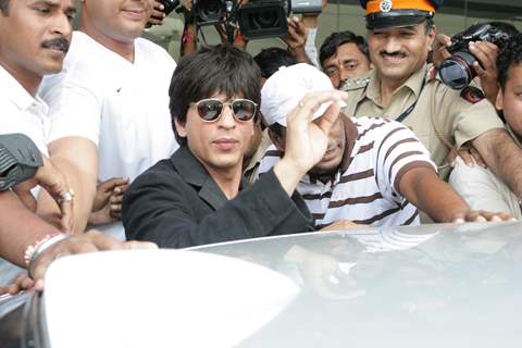 Bollywood superstar Shah Rukh Khan at Mumbai airport after he returned from the US