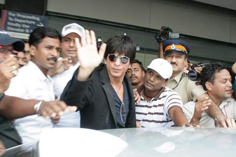 Bollywood superstar Shah Rukh Khan at Mumbai airport after he returned from the US