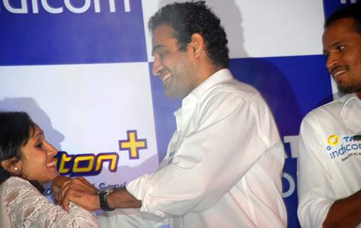 Tata Indicom Brand Ambassador Irfan Pathan blocked a female fan who trying to kiss Irfan Pathan at a function of showcases Photon - Mobile broadband services in Kolkata on Monday 17th Aug 09