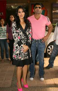 Bollywood actor Suniel Shetty and Sophie Chaudhry at a press meet for her film '''' Daddy Cool'''', in New Delhi on Tuesday