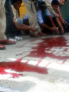 Blood stains at the shootout site in Srinagar