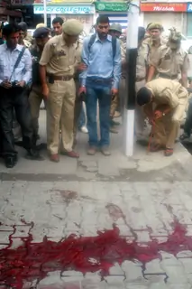 The site of the gun fight in Lal Chowk in the heart of Srinagar