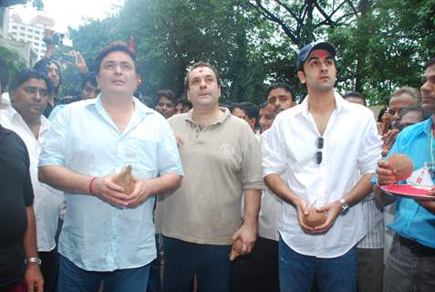 Rishi Kapoor and Ranvir kapoor at RK Ganpati