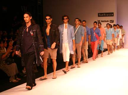 Models on the ramp for Designer Rajvi Mohan at India Mens Week at New Delhi