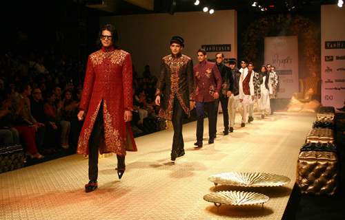 Models at designer Rohit Bal show during the Men''s Fashion Week in New Delhi on Friday 11 September 2009