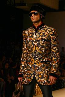 Model at designer Rohit Bal show during the Men''s Fashion Week in New Delhi on Friday 11 September 2009