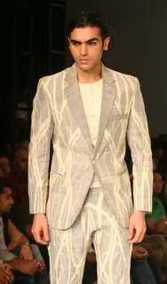 Model presenting creations of Designer Zubair Kirmani at the Van Heusen &quot;India Mens Week&quot; in New Delhi on Sunday