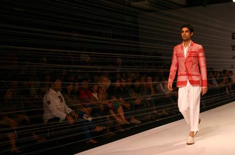 Model presenting creations of Designer Rajesh Pratap Singh at the Van Heusen &quot;India Mens Week&quot; in New Delhi on Sunday