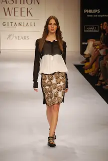 Models at the ramp of Anamika Khanna''s Spring/Summer 2010 collection at Lakme Fashion Week