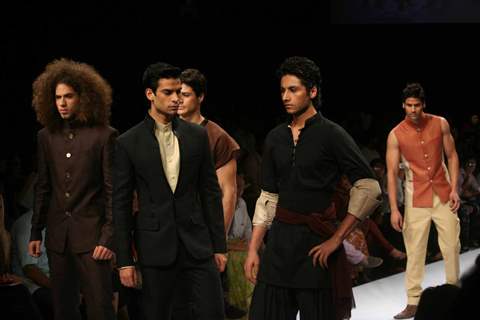 Models on the ramp for Designer Rohit and Abhishek at Lakme Fashion Week for spring/summer 2010