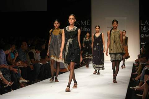 A model walks the runway at the Kiran and Ameghna show at Lakme Fashion Week Spring/Summer 2010