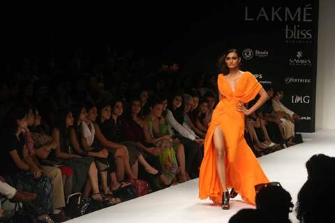 A model walks the runway at the Swapnil Shinde show at Lakme Fashion Week Spring/Summer 2010