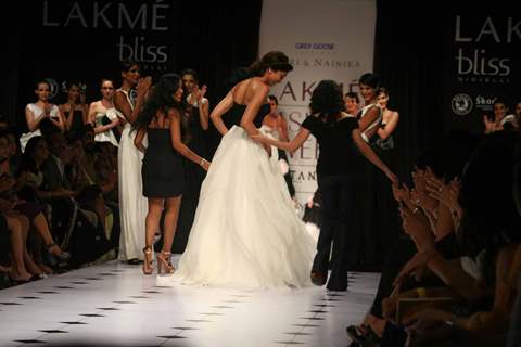 Deepika Padukone walks the runway at the Gauri and Nainika show at Lakme Fashion Week Spring/Summer 2010