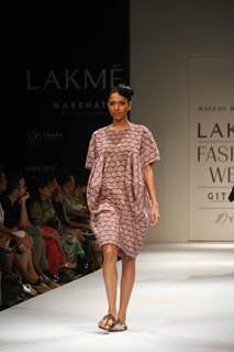 A model walks the runway at the Kallol Datta show at the Lakme Fashion Week Spring/Summer 2010 Day 5, in Mumbai