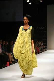 A model walks the runway at the Kallol Datta show at the Lakme Fashion Week Spring/Summer 2010 Day 5, in Mumbai