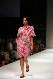 A model walks the runway at the Kallol Datta show at the Lakme Fashion Week Spring/Summer 2010 Day 5, in Mumbai