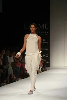 A model walks the runway at Preeti Chandra show at the Lakme Fashion Week Spring/Summer 2010 Day 5, in Mumbai