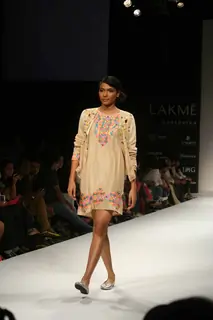 A model walks the runway at Preeti Chandra show at the Lakme Fashion Week Spring/Summer 2010 Day 5, in Mumbai