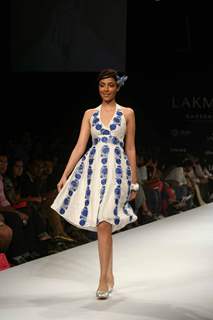 A model walks the runway at Preeti Chandra show at the Lakme Fashion Week Spring/Summer 2010 Day 5, in Mumbai