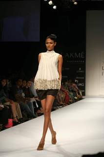 A model walks the runway at Rimzim Dadu show at the Lakme Fashion Week Spring/Summer 2010 Day 5, in Mumbai