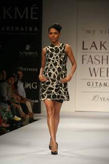 A model walks the runway at Rimzim Dadu show at the Lakme Fashion Week Spring/Summer 2010 Day 5, in Mumbai